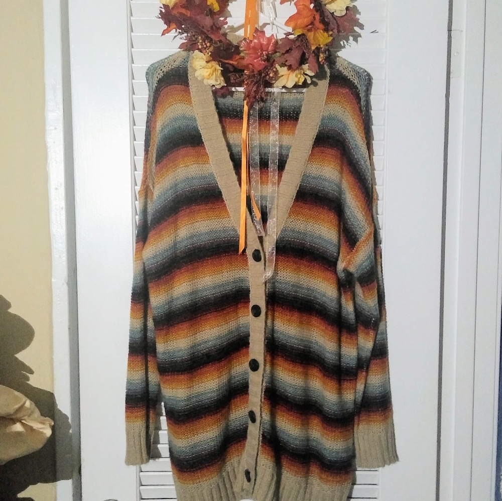 AE Long Stripped knitted cardigan